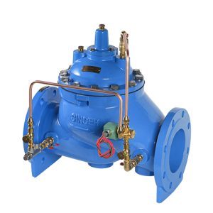 Blue industrial control valve