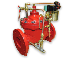 Red industrial control valve
